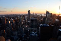 
New York City Top Of The Rock South Midtown To Empire State Building To Financial District, Bank of America Tower Just Before Sunset
